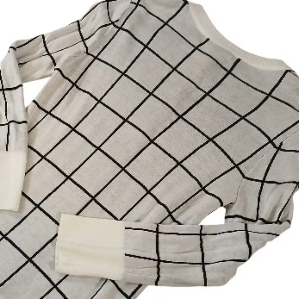 HALOGEN by Nordstrom Ivory/Black Plaid Knit Cardigan - Picture 6 of 11